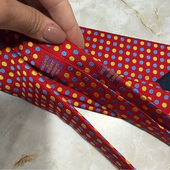 NWOT Holland‎ & Sherry London Men's Silk Polkadot Tie Red/Blue/Gold 3 1/2 x 60